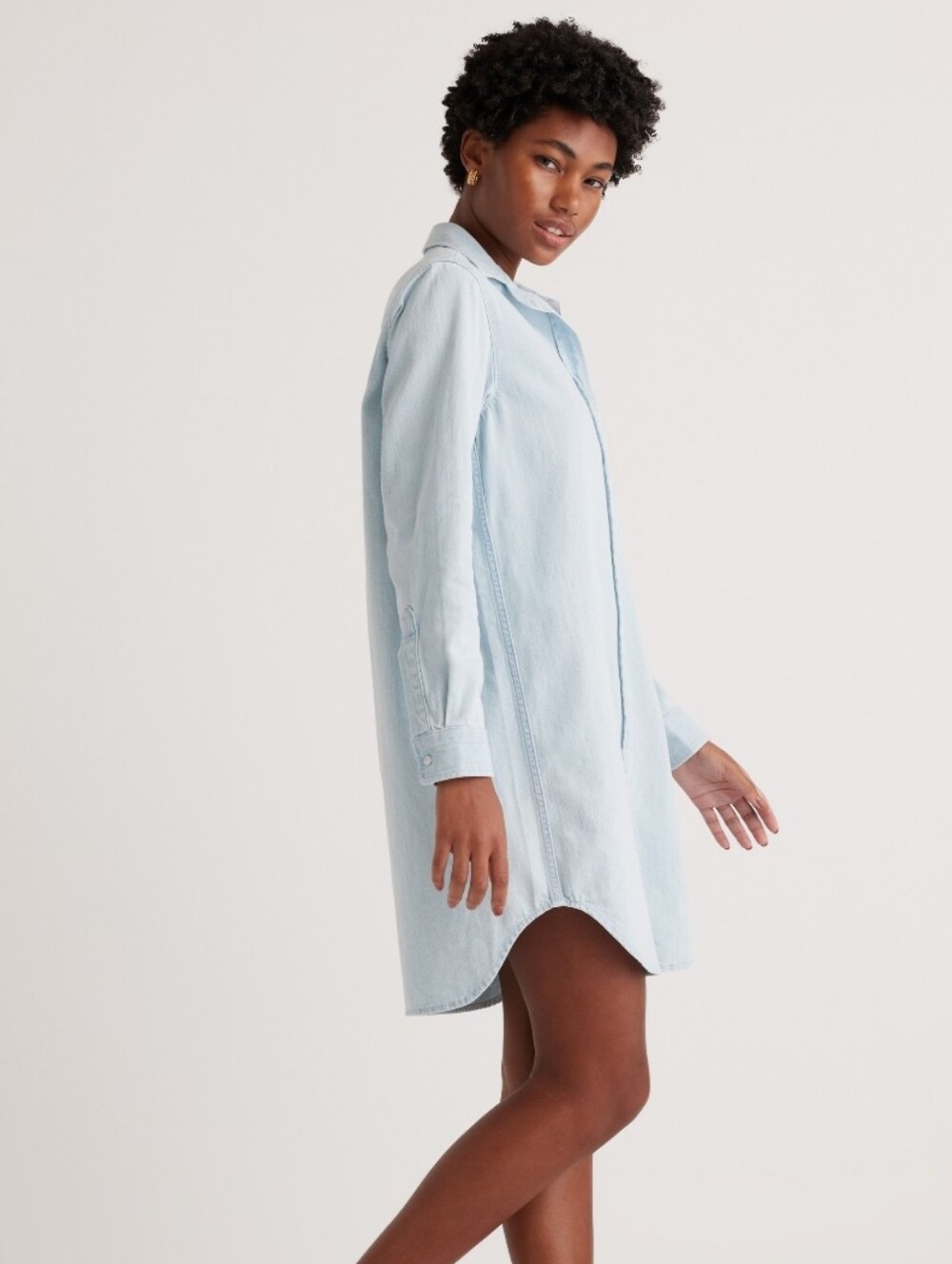 Quince Light Blue Longline Button-Down Shirt Dress